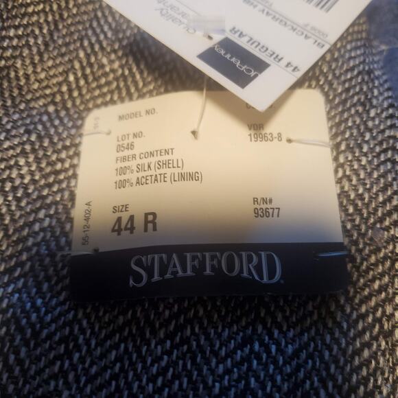 NEW Stafford Size 44R 100% Silk Men's Blazer Suit Jacket Gray Black Herringbone - Picture 10 of 12